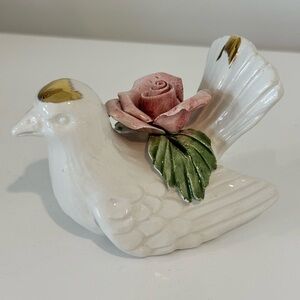 Capodimonte Vintage Lovebird Figurine Dove Pink Rose Italian Home Accent